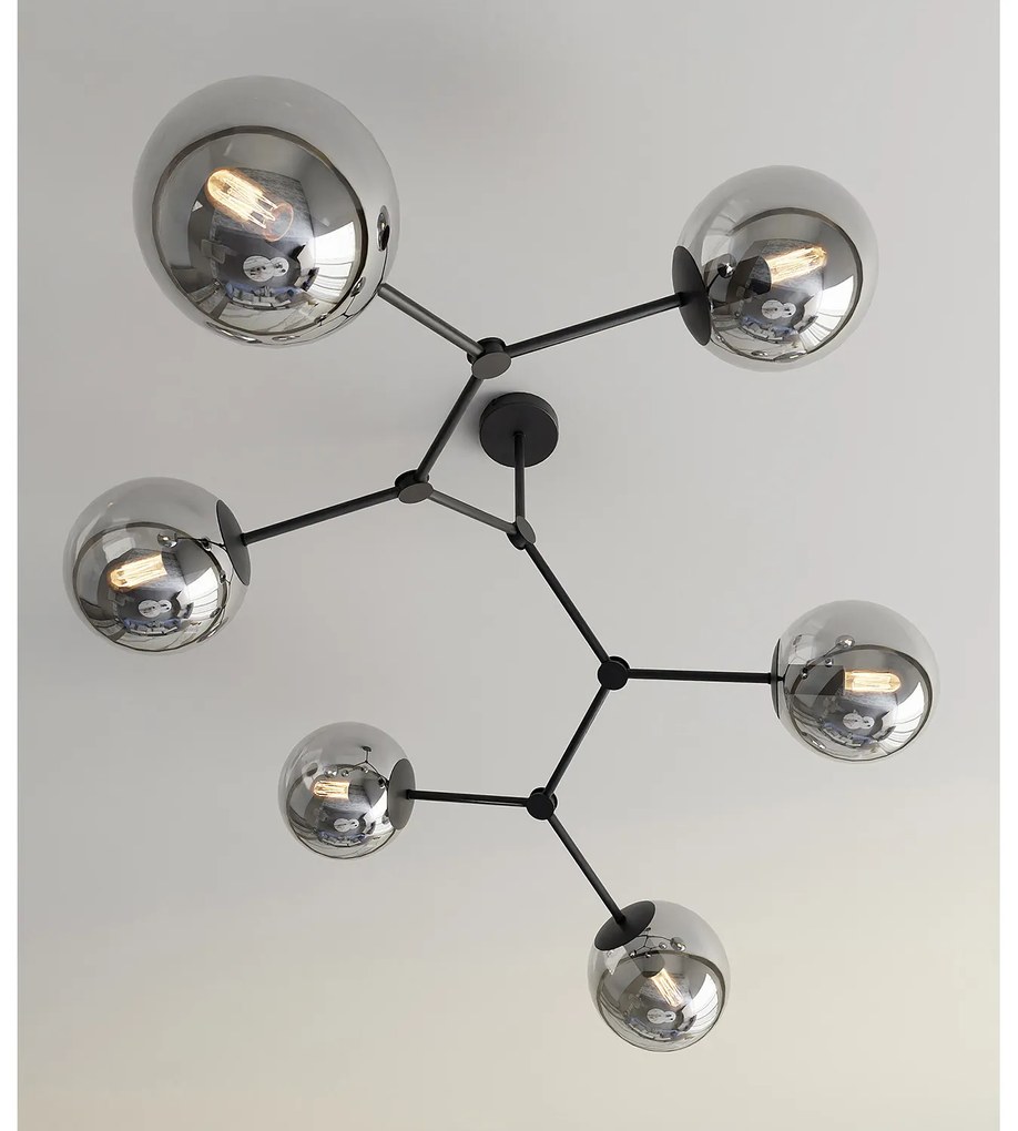 Plafoniera Minimal Iperione Acciaio Nero Grigio 6 Luci E14 Ip20