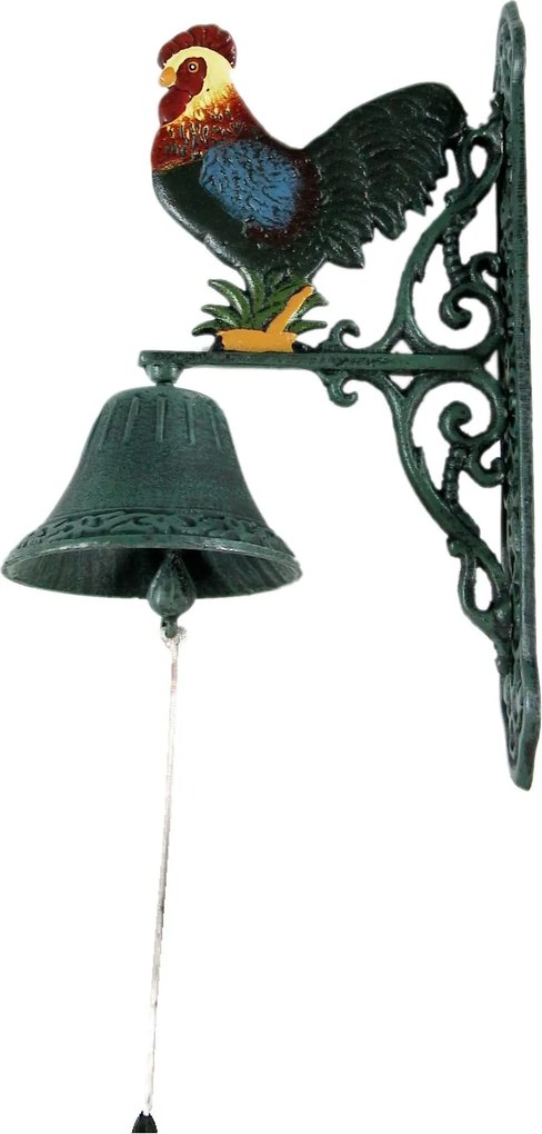 Campana in ghisa gallo colorato cm 23x13xh36...