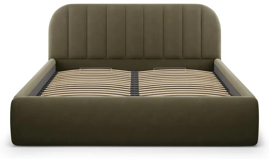 Letto matrimoniale imbottito verde con contenitore con rete inclusa 200x200 cm Juno – Windsor & Co Sofas