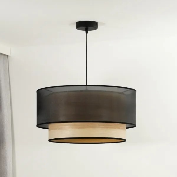 Duolla - Lampadario a sospensione con filo WOOD BOHO 1xE27/15W/230V diametro 45 cm nero/beige