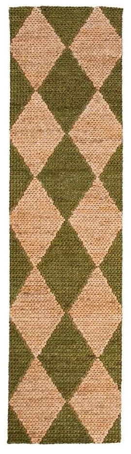 Passatoia verde/di colore naturale in misto iuta tessuta a mano 60x230 cm Effie Diamond – Flair Rugs