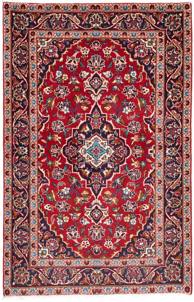 Kashan Tappeto 150x100 Rosso (Iran) Annodato A Mano
