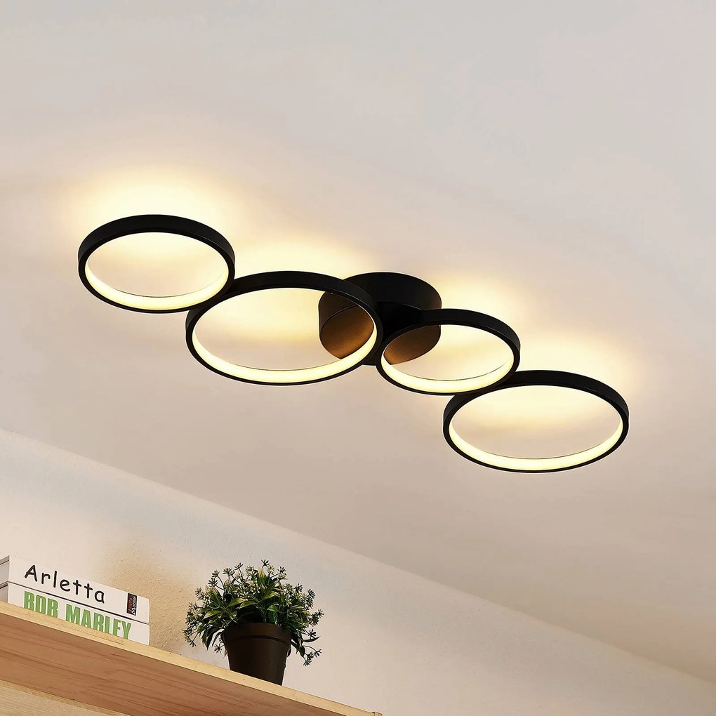 Lindby Plafoniera LED Evengeline, nero, alluminio, 88 cm