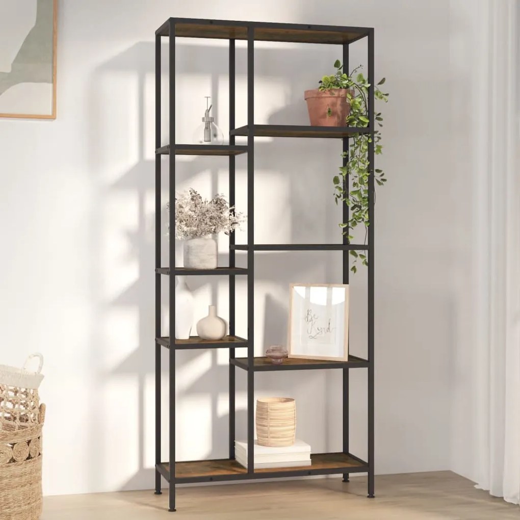 Scaffale Per Libri 80x30x180 Cm Acciaio E Legno Multistrato /