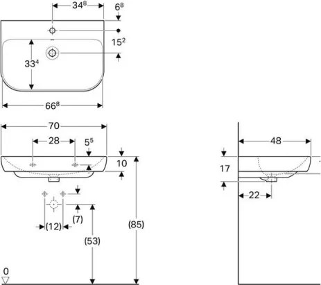 Geberit 500.248.01.1 - Lavabo sospeso Smyle 70 x 48 cm in ceramica, bianco