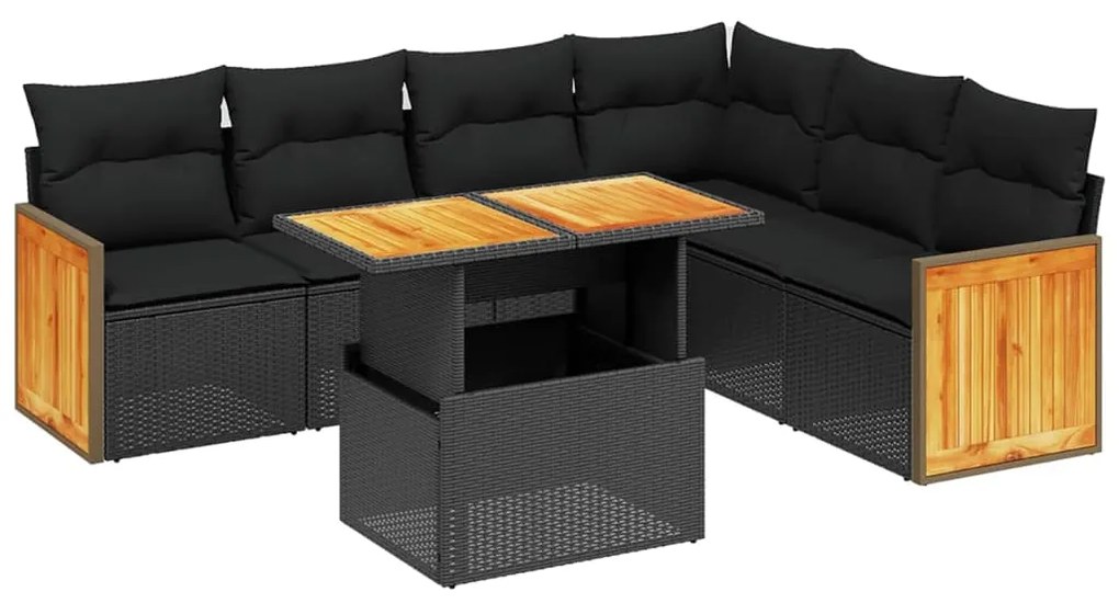 Set Divani da Giardino con Cuscini 7pz Nero Polyrattan