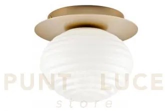 Plafoniera ripple oro 1 luce attacco e27 20x20x17cm  in vetro soffi...