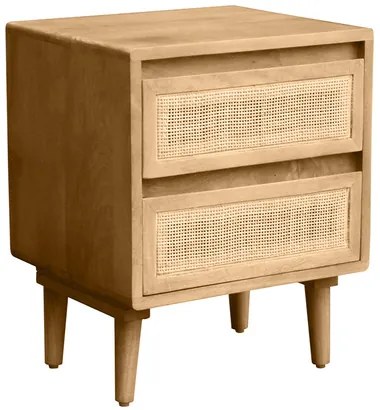 Comodino in legno massello di mango e motivo a intreccio rattan con 2 cassetti L40 cm ACANGE