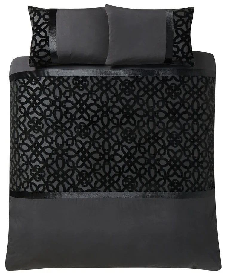 Set copripiumino e federa nero in velluto per letto matrimoniale e per letto esteso 230x220 cm Lattice Cut – Catherine Lansfield