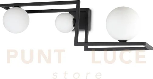 Angolo lampada da soffitto nera diffusore bianco opaco 3 luci attac...