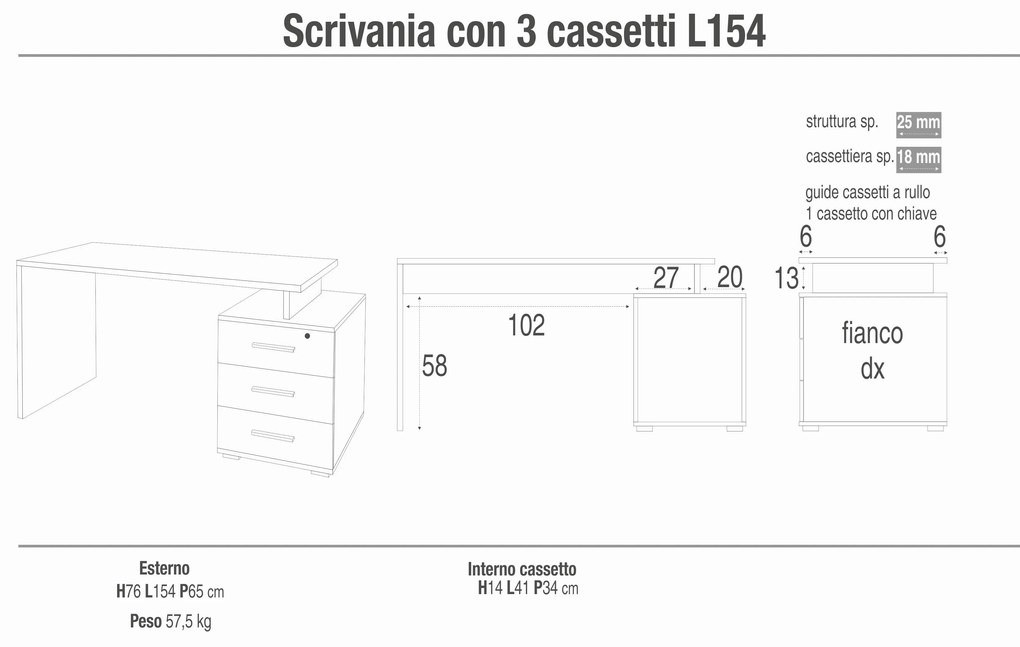 LIPSIA - scrivania con cassettiera