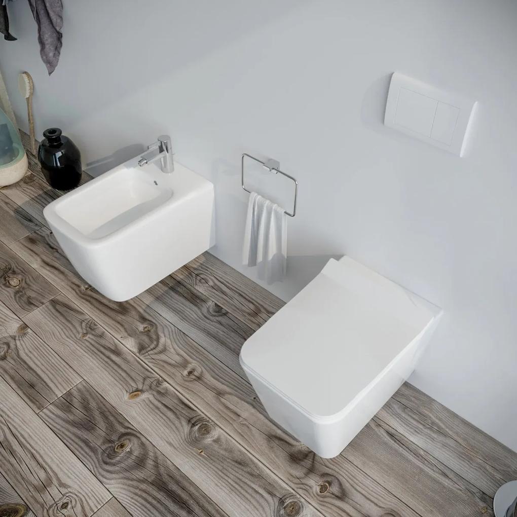 Vaso WC Square sospeso filo muro in ceramica completo di sedile softclose