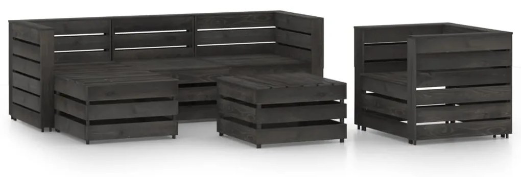 Set Salotto da Giardino 6 pz in Legno di Pino Impregnato Grigio