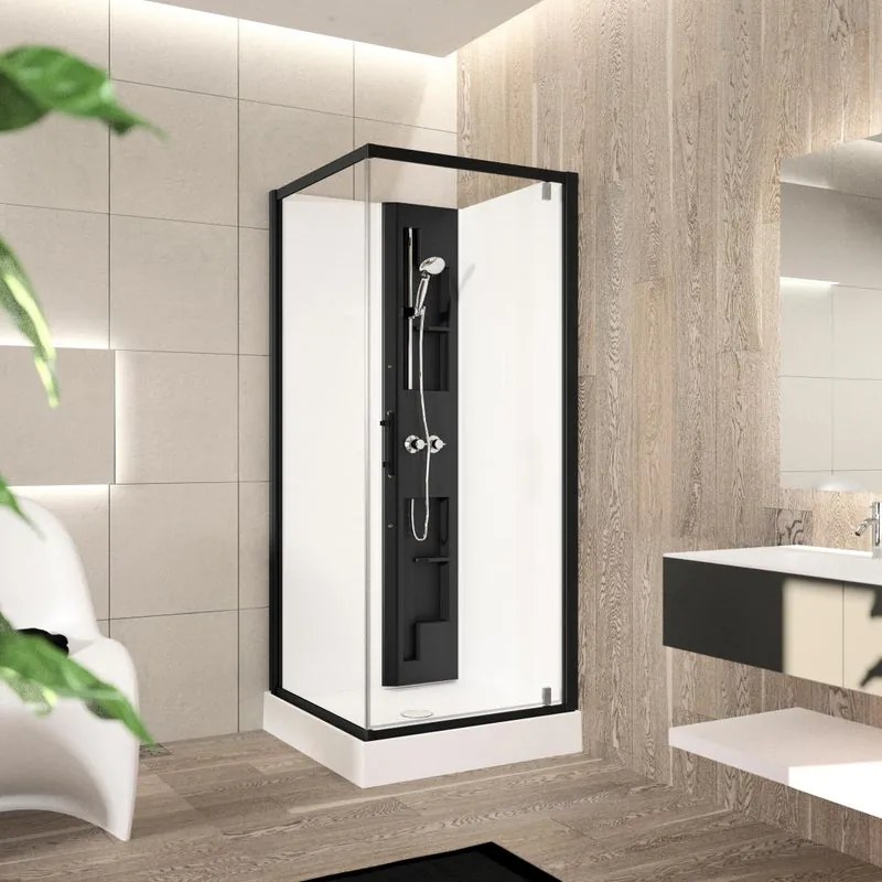 Cabina doccia idromassaggio  PERLA 80 x 80 cm con miscelatore termostatico nero e bianco