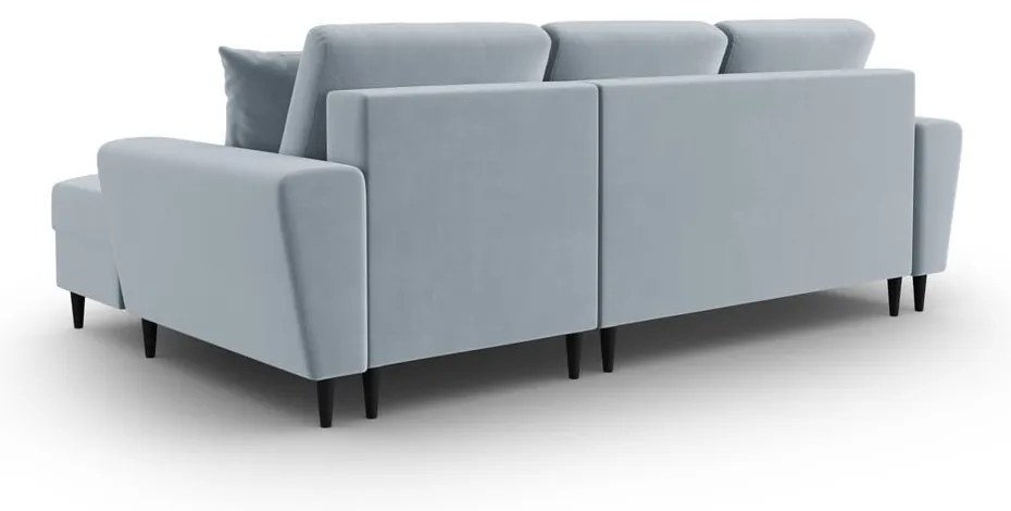 Divano angolare azzurro allungabile e con contenitore (con penisola a destra/con chaise lounge) con rivestimento in velluto Kyoto – Cosmopolitan Design