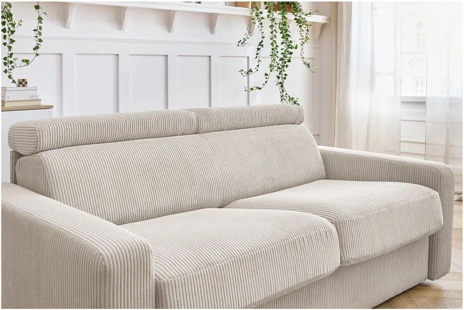 Divano color crema allungabile con rivestimento in velluto a coste 195 cm Monaco – Bobochic Paris