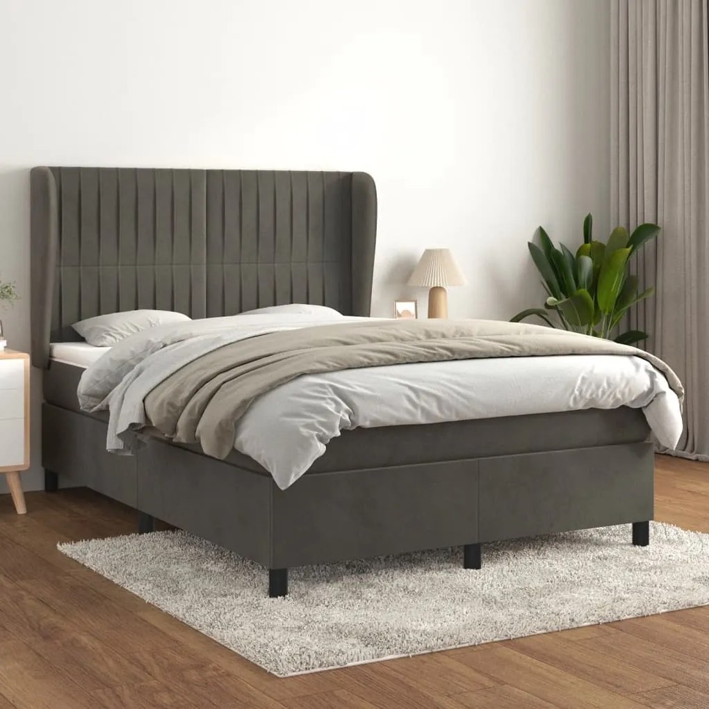 Giroletto A Molle Con Materasso Grigio Scuro 140x200 Cm Velluto /
