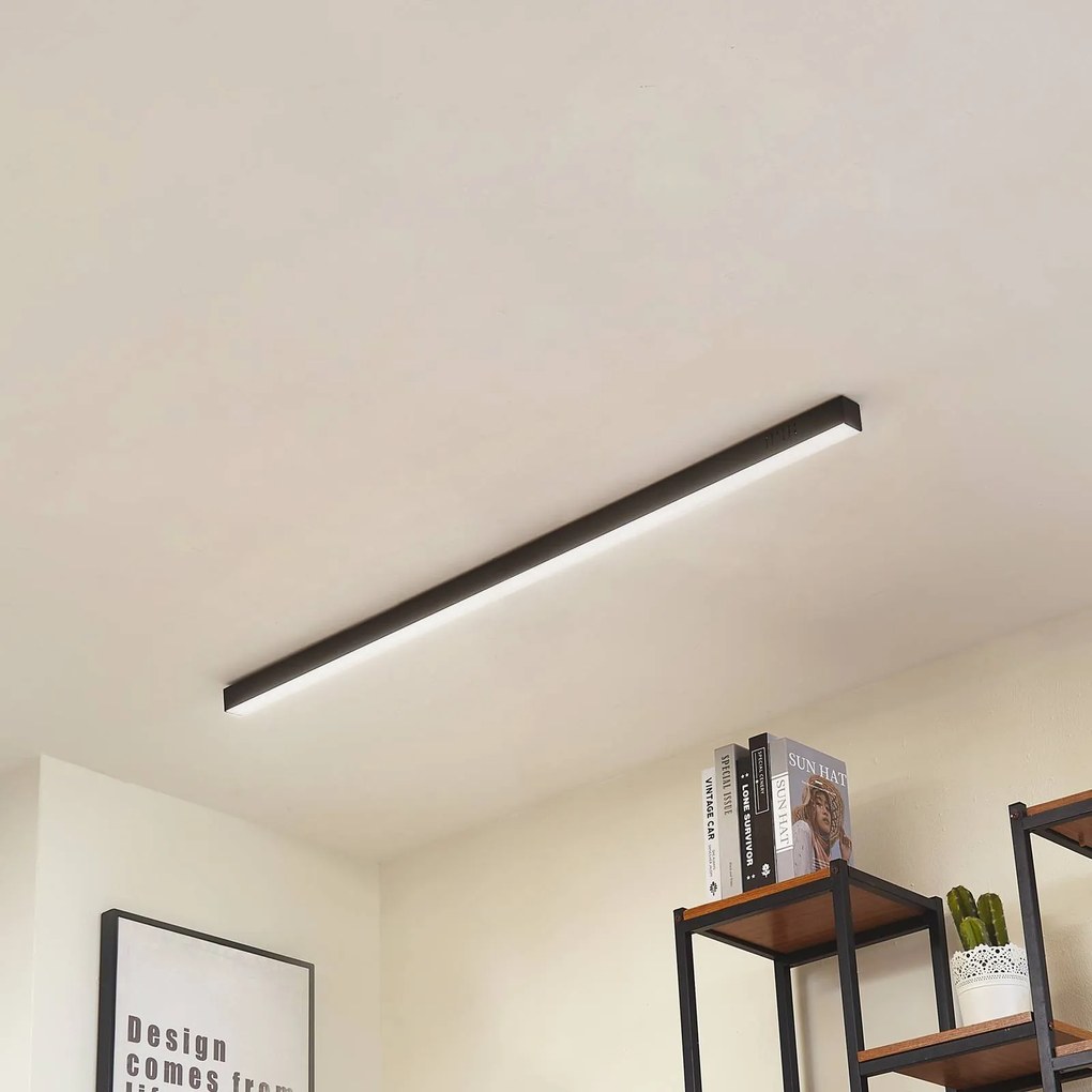 Lucande Plafoniera LED Teniona, 132 cm, nero, alluminio