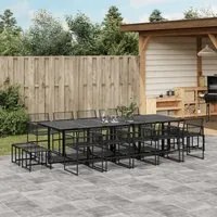 Set da Pranzo da Giardino 15 pz Nero in Polyrattan 3295046