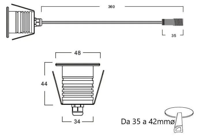 Faretto LED 3W, IP68 per Piscine e Fontane, Tondo, Professional Colore  Bianco Caldo 2.700K