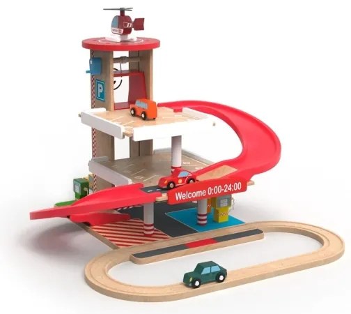 2Kids Toys - Garage in legno con binario del treno