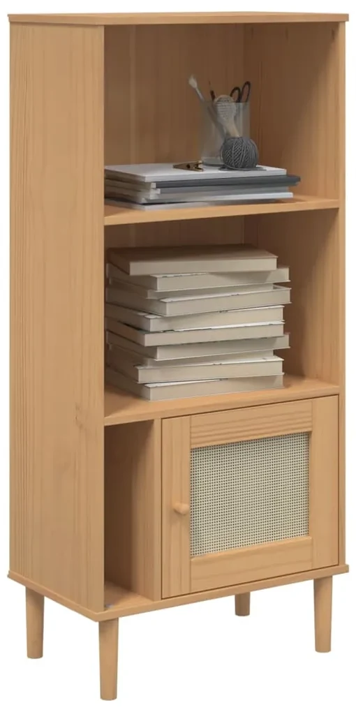 Credenza senja aspetto rattan marrone 60x35x130 cm legno pino