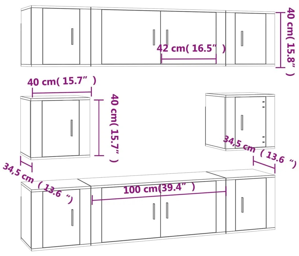 Set Mobili Porta TV 8pz Bianco Lucido in Legno Multistrato