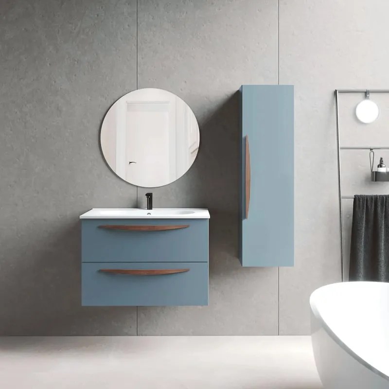 Mobile da bagno sospeso sotto lavabo L 80 x H 55 x P 45 cm blu atollo laccato opaco, 2 cassetti VISOBATH Arco