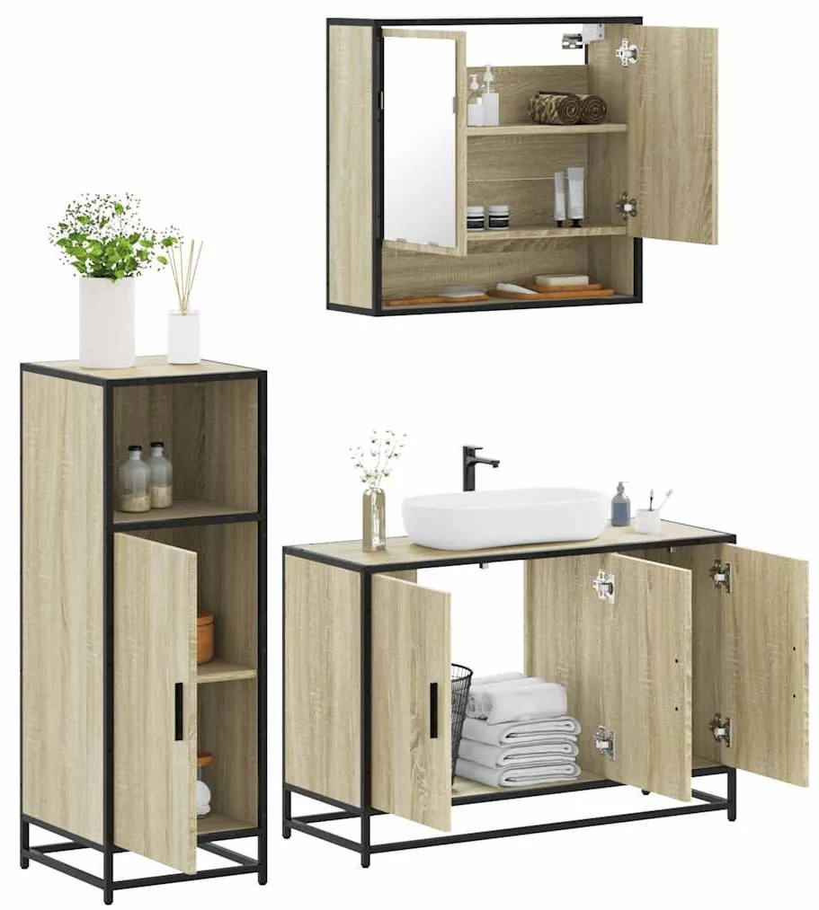 Set Mobili Da Bagno 3 Pz Rovere Sonoma İn Legno Multistrato /