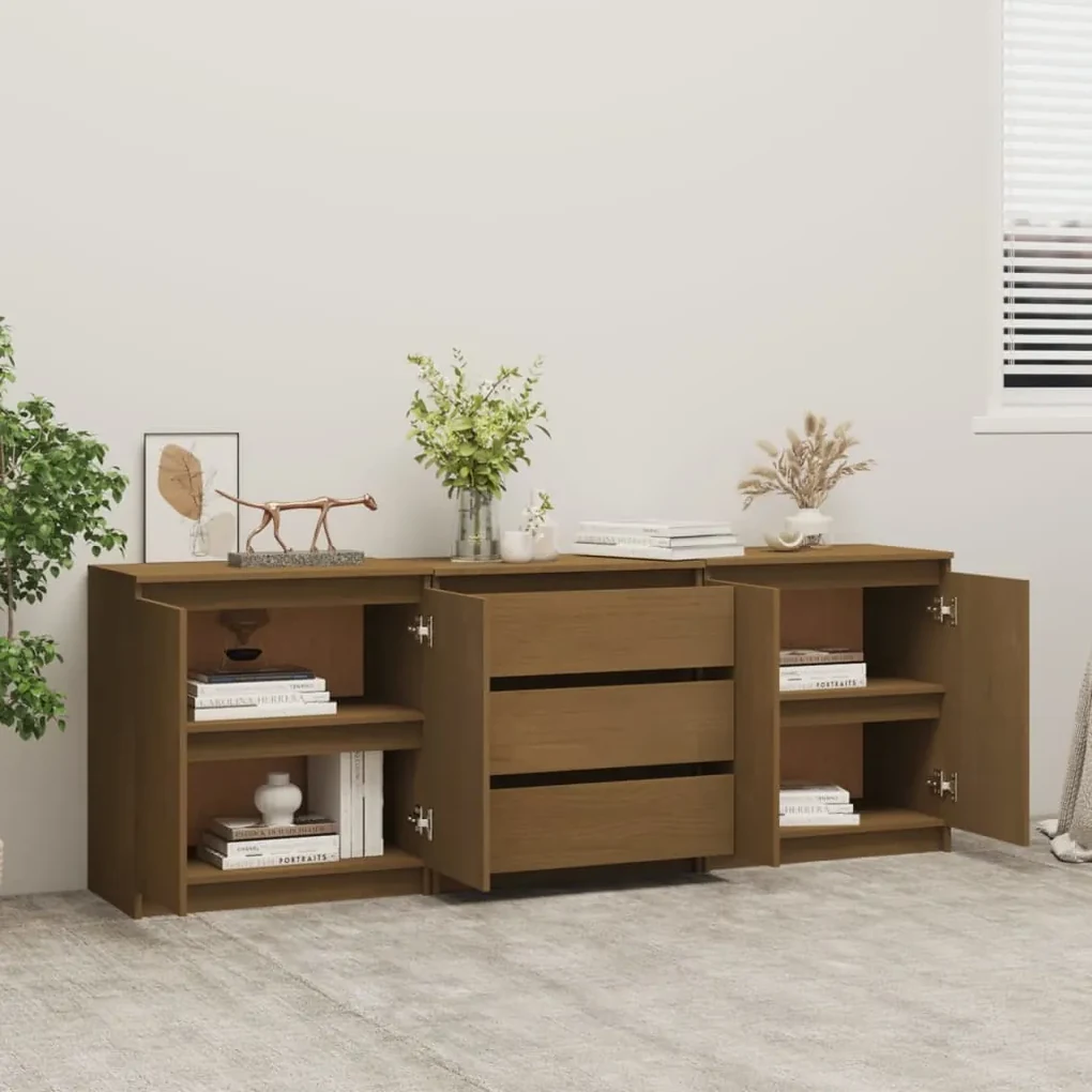 Credenza marrone miele 180x36x65 cm in legno massello di pino