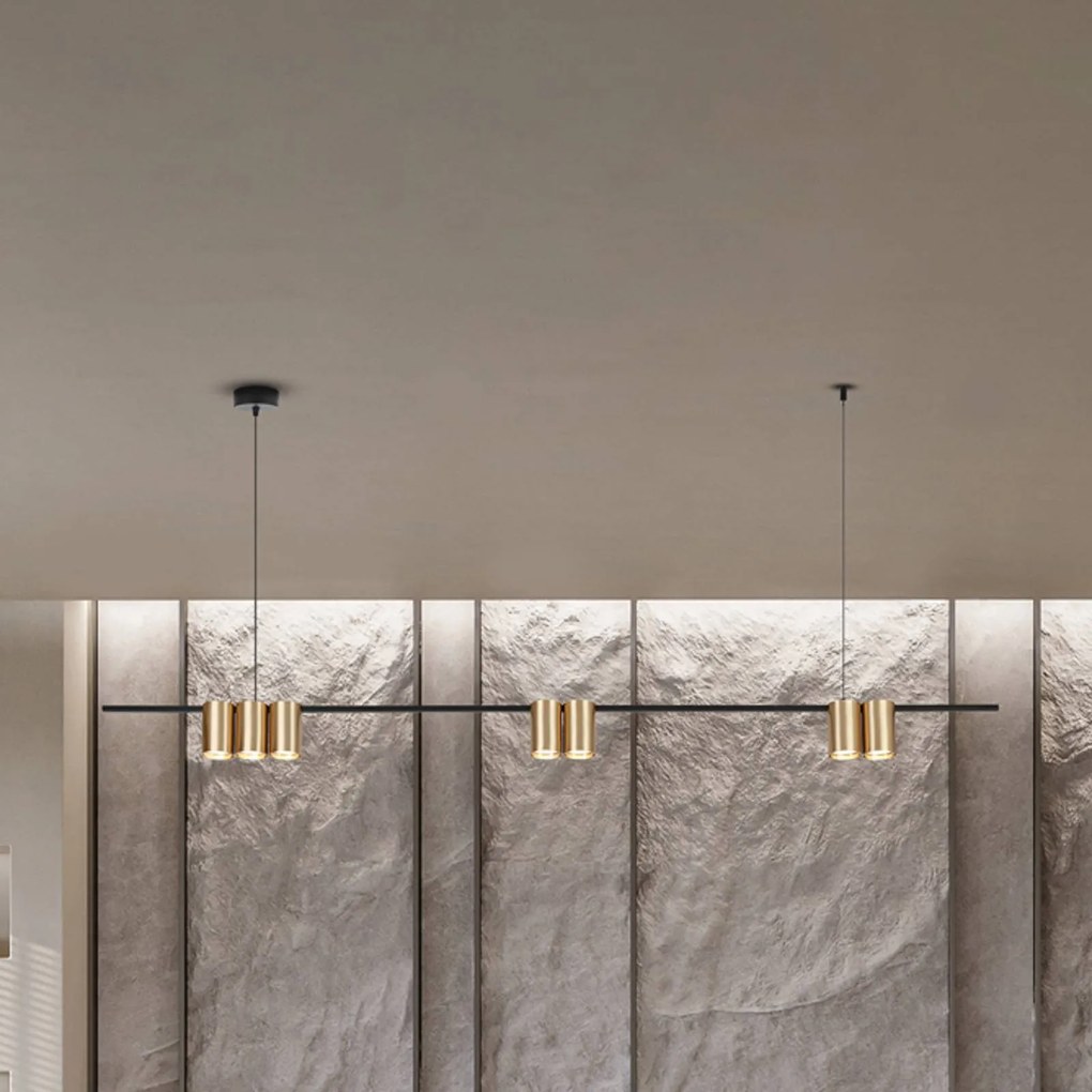 Eko-Light Lampada a sospensione Genesis, alluminio nero/oro, 7 x GU10, lunghezza 150 cm