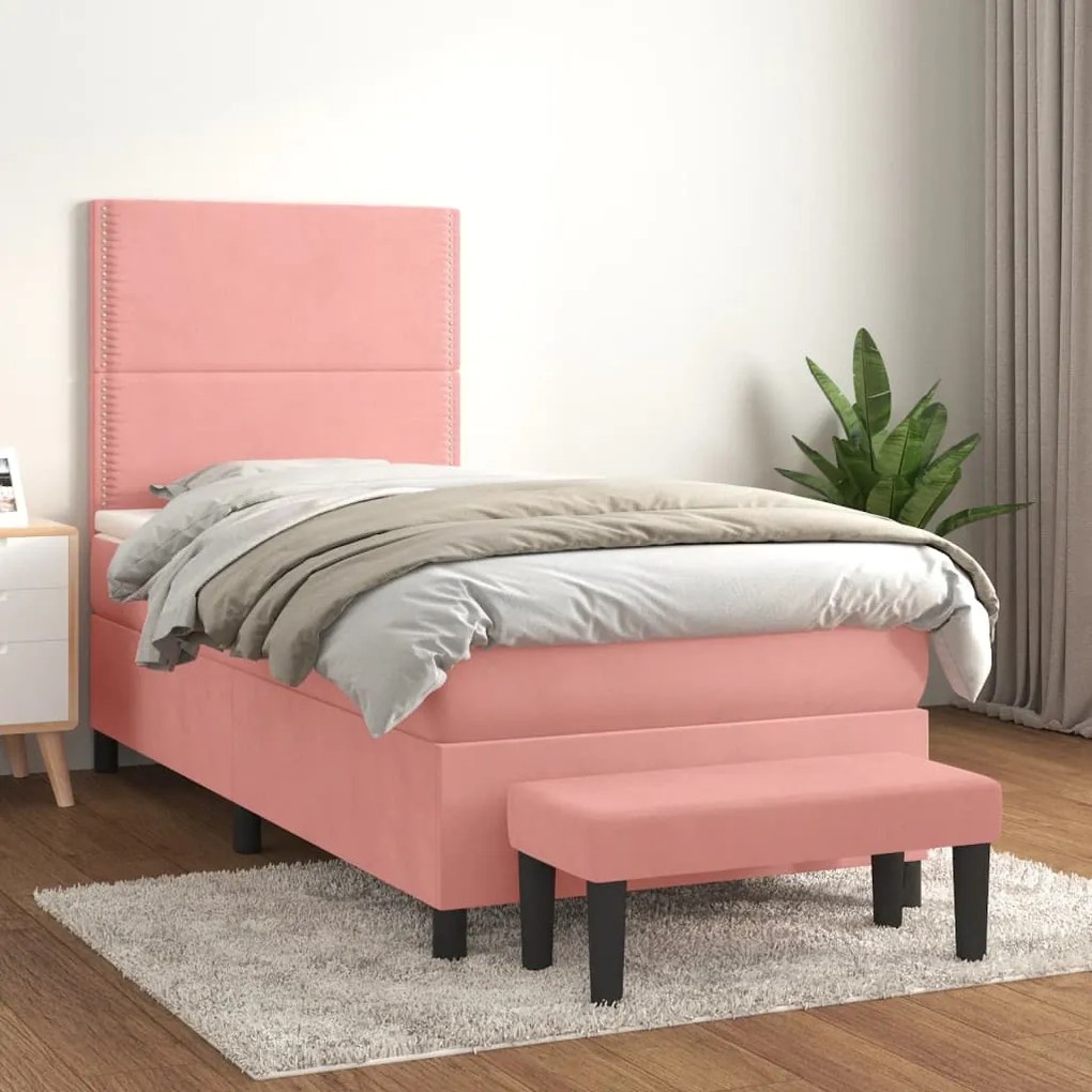 Giroletto A Molle Con Materasso Rosa 100x200 Cm İn Velluto /