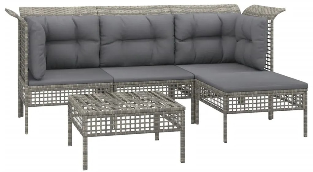 Set divani da giardino 5 pz con cuscini in polyrattan grigio