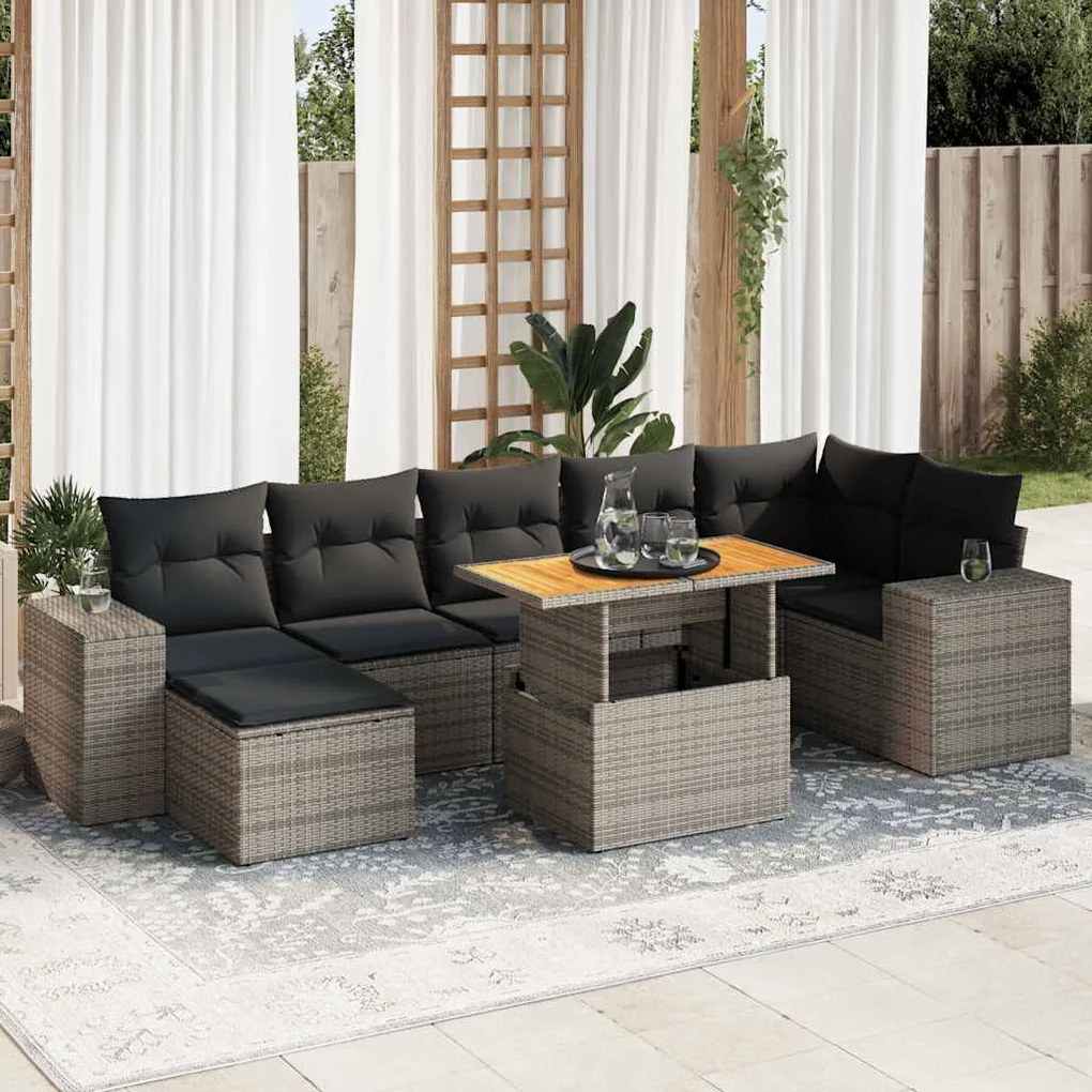 Set divano da giardino 8 pz con cuscini grigio in polyrattan