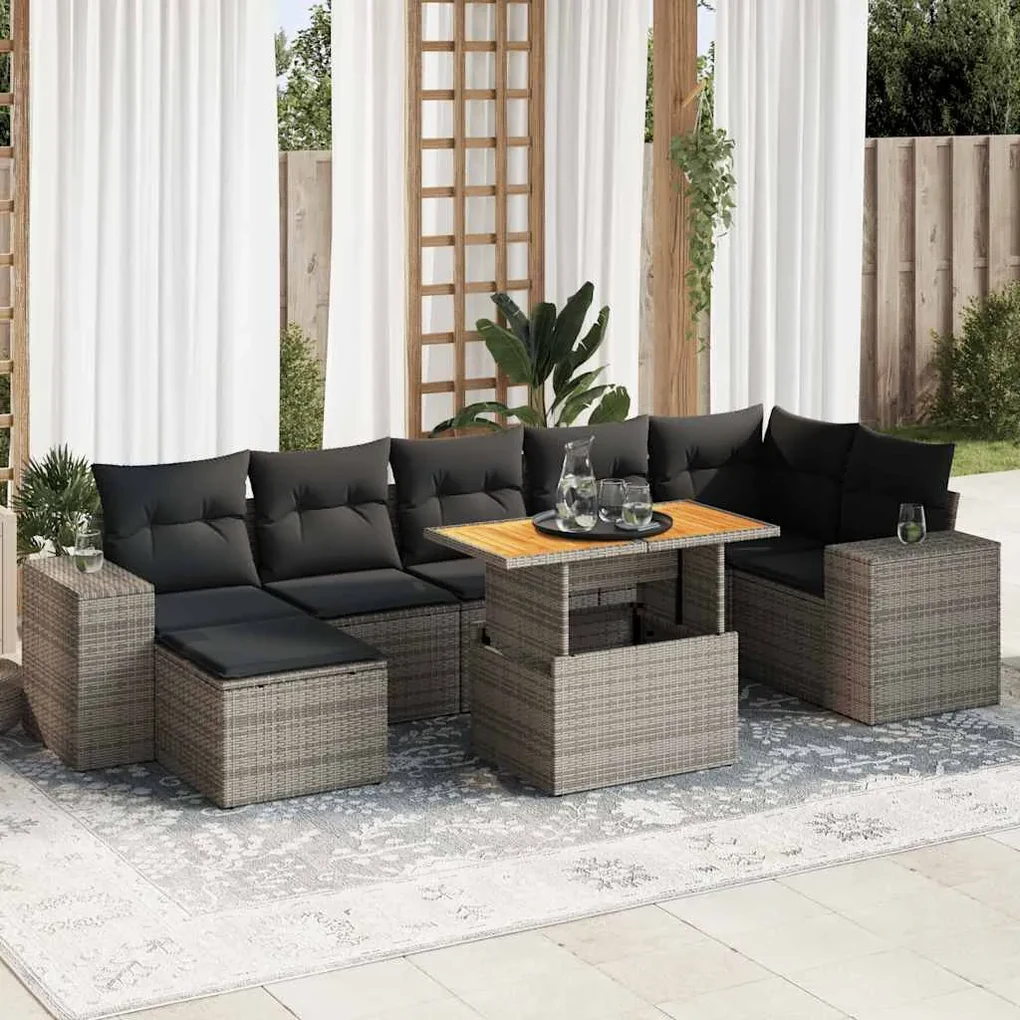 Set divano da giardino 8 pz con cuscini grigio in polyrattan