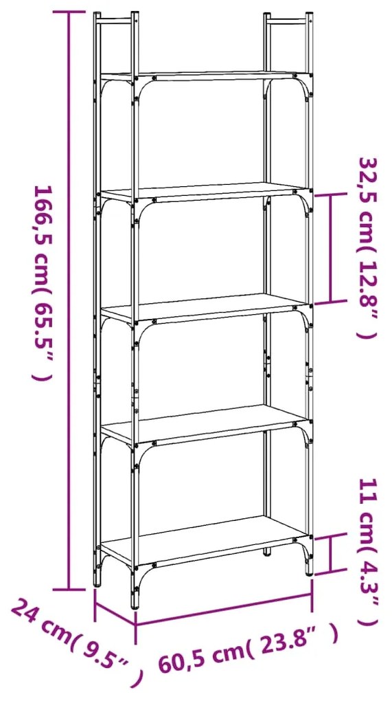 Libreria 5Ripiani Rovere Sonoma 60,5x24x166,5 Legno Multistrato