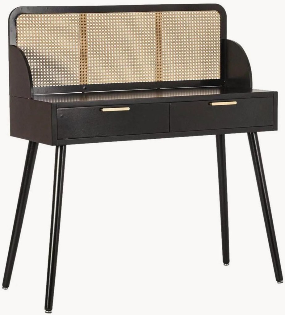 Tavolo consolle in legno di pino e rattan con cassetti Josine