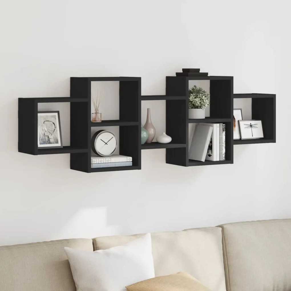 Scaffale A Parete Nero 129x18x42 Cm İn Truciolato /