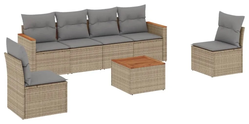 Set Divani da Giardino 7 pz con Cuscini Beige in Polyrattan