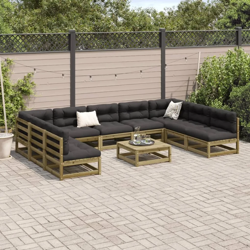 Set divani giardino 10 pz con cuscini legno impregnato di pino