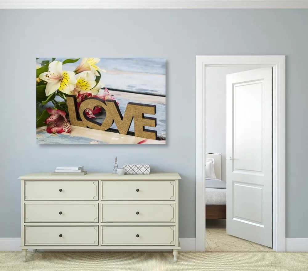 Stampa su tela – Con scritta in legno Love