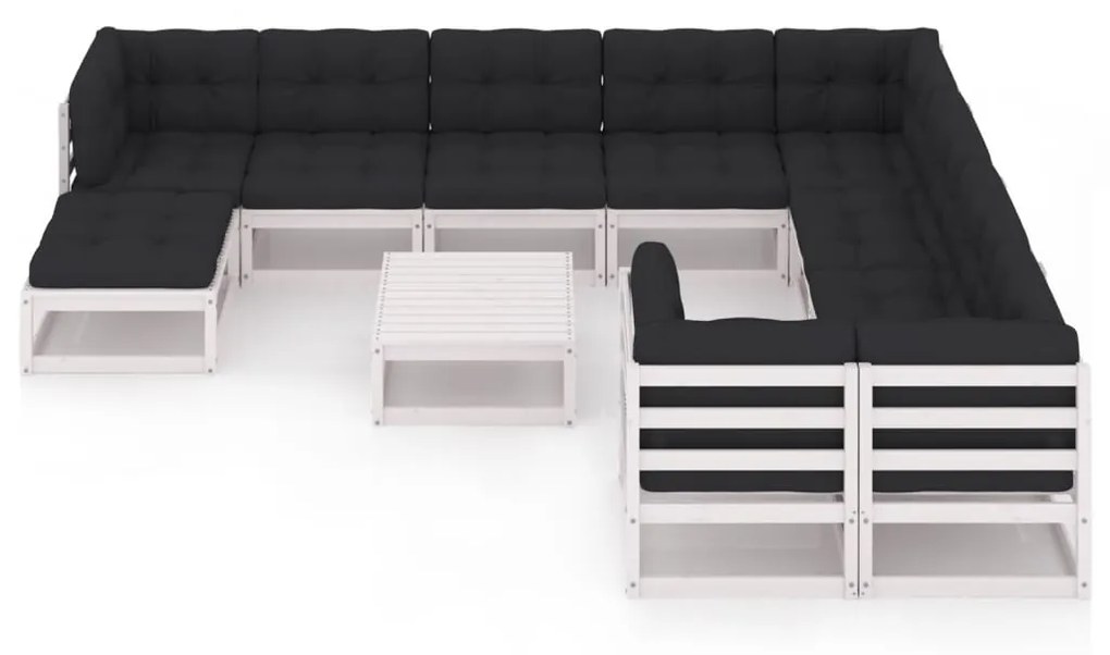 Set divani da giardino 11 pz cuscini bianchi massello di pino