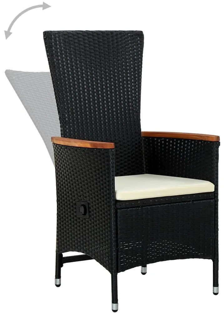 Set da pranzo da giardino 7 pz con cuscini nero