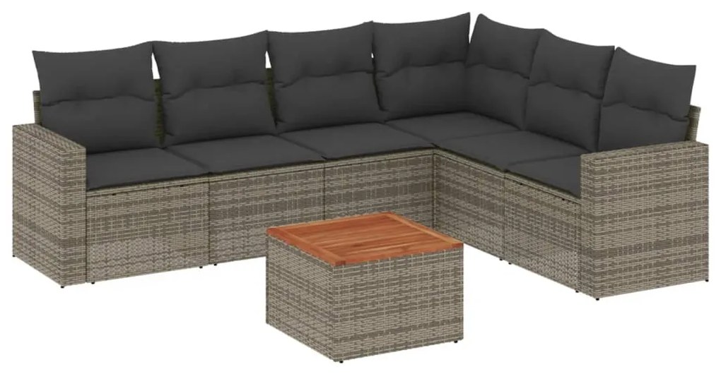 Set divani da giardino 7 pz con cuscini grigio in polyrattan