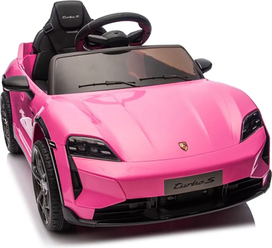Macchina Elettrica per Bambini Porsche Taycan Turbo S 12V con Telecomando Bluetooth Luci LED e Tappetini Rosa...