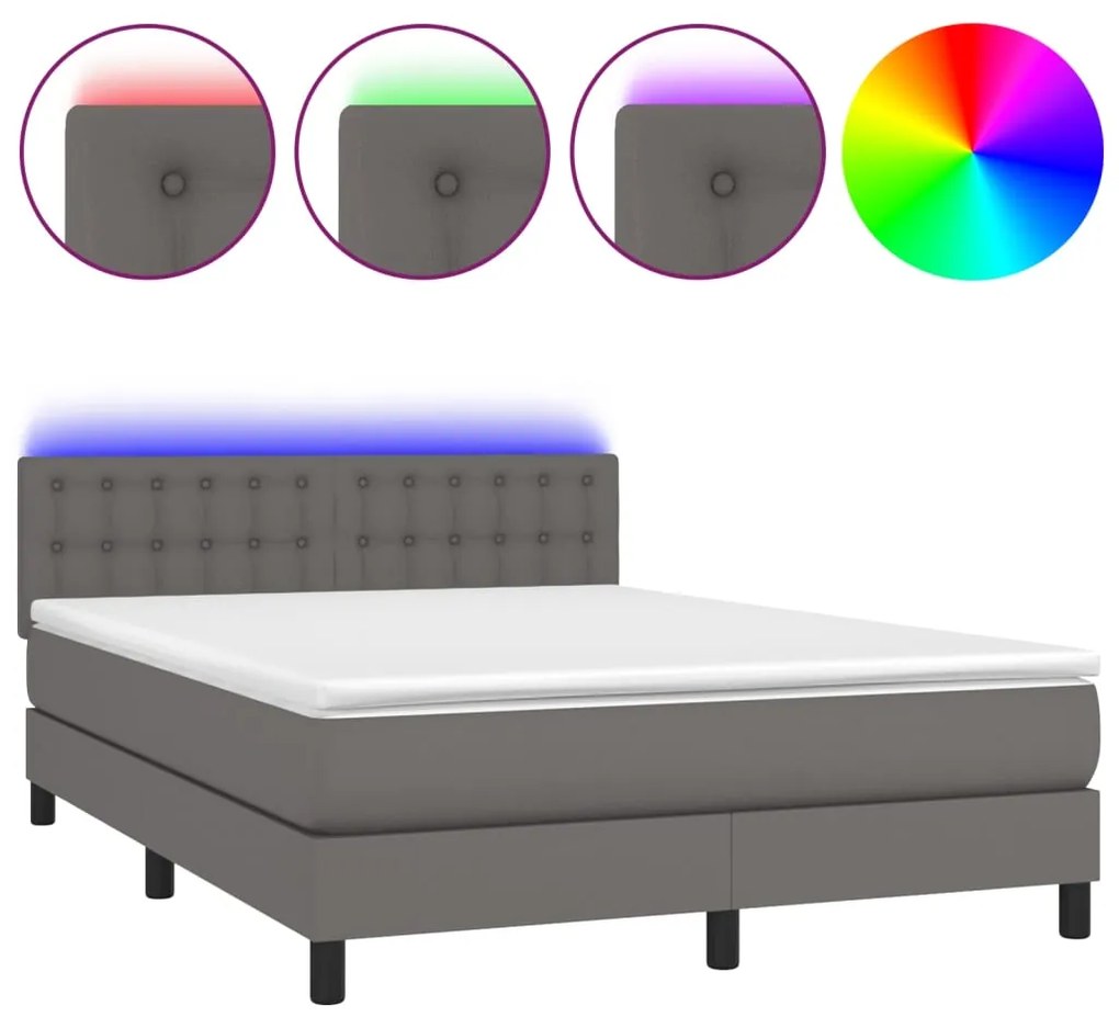 Giroletto molle con materasso e led grigio 140x190cm similpelle