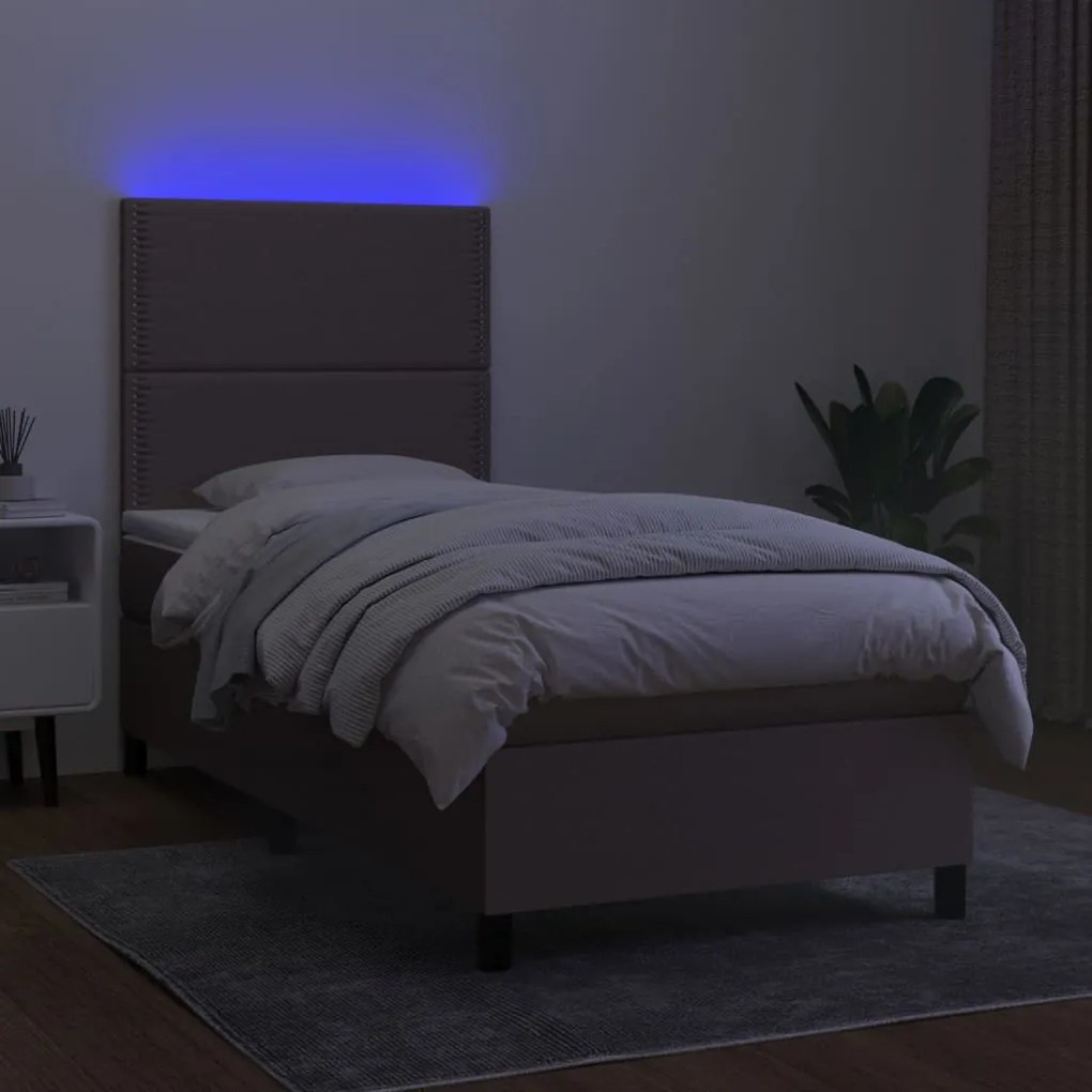 Letto a molle con materasso e led tortora 90x200 cm in tessuto