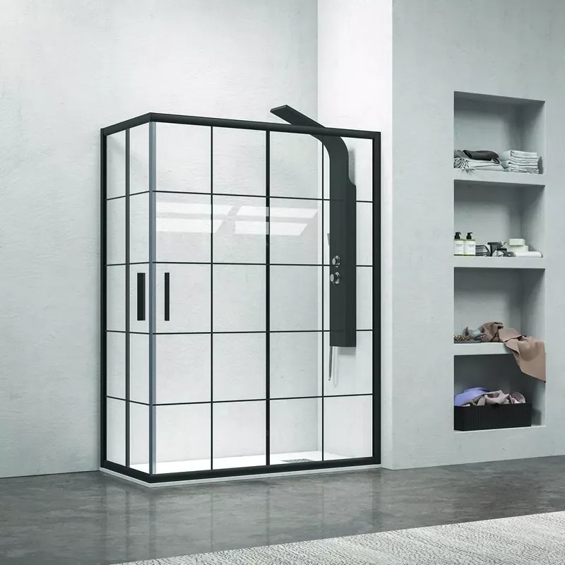 Box doccia nero 120x90 vetro a quadrati neri NICO-B1000 - KAMALU
