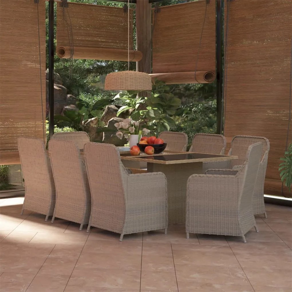 Set da pranzo da giardino 9 pz in polyrattan marrone