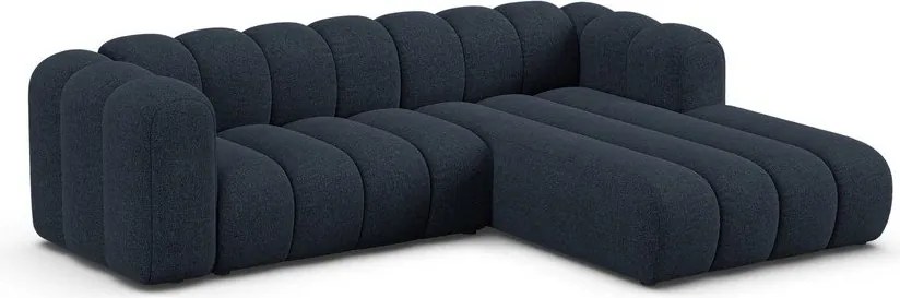Divano angolare blu scuro (con penisola a destra/con chaise lounge) con rivestimento in ciniglia Lupine – Micadoni